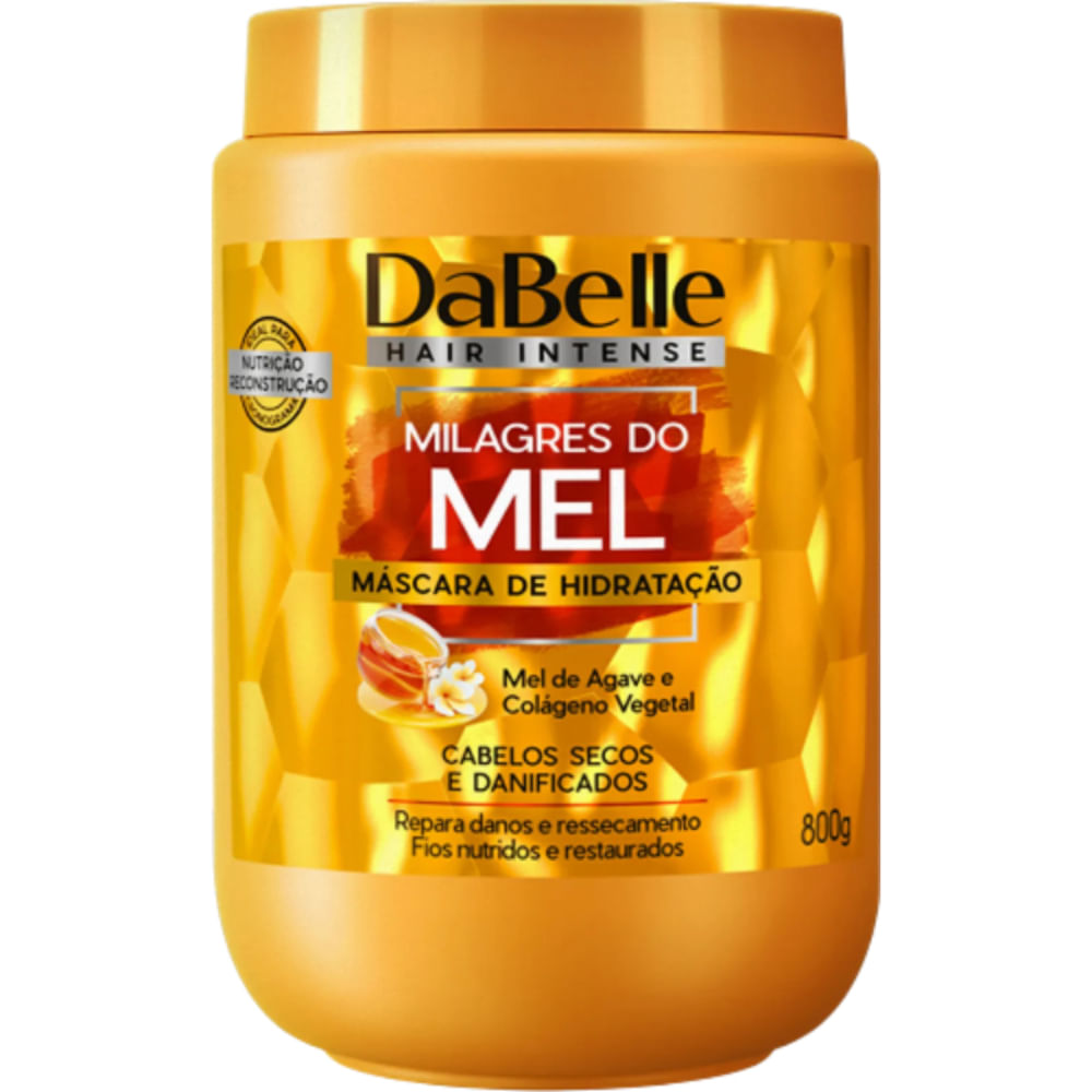 Máscara de Tratamento Nutrição e Reparação 800g DaBelle Milagres do Mel Vegana Cabelos Porosos